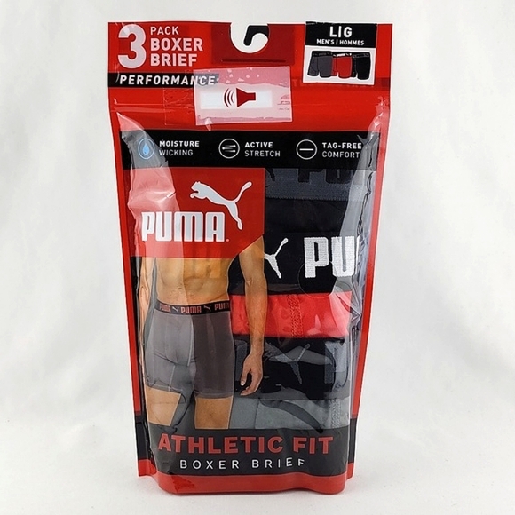 Puma 3 Pack Men's Athletic Fit Drycell Boxer Brief Red Grey Black Sz Large 36-38 - Picture 1 of 8
